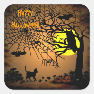 Pegatina Cuadrada Noche de Halloween, ¡Feliz Halloween!