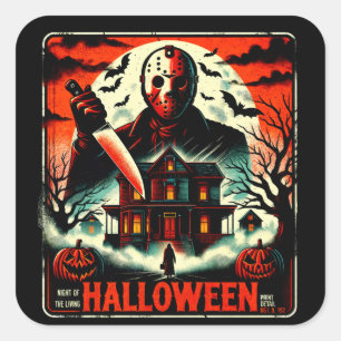 Pegatina Cuadrada Noche de horror retro Halloween Vibes de lavavajil
