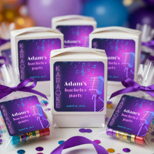 Pegatina Cuadrada Noche de Karaoke de Neón Personalizado Despedida d