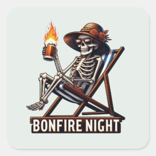 Pegatina Cuadrada Noche de la hoguera - Camping de playa