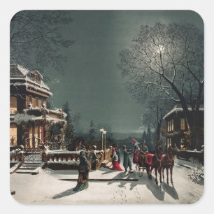 Pegatina Cuadrada Noche de navidades de Joseph Hoover y festividades