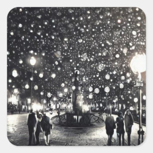 Pegatina Cuadrada Noche de nieve