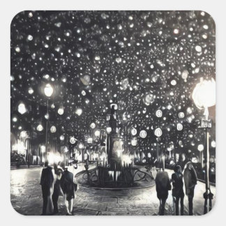 Pegatina Cuadrada Noche de nieve