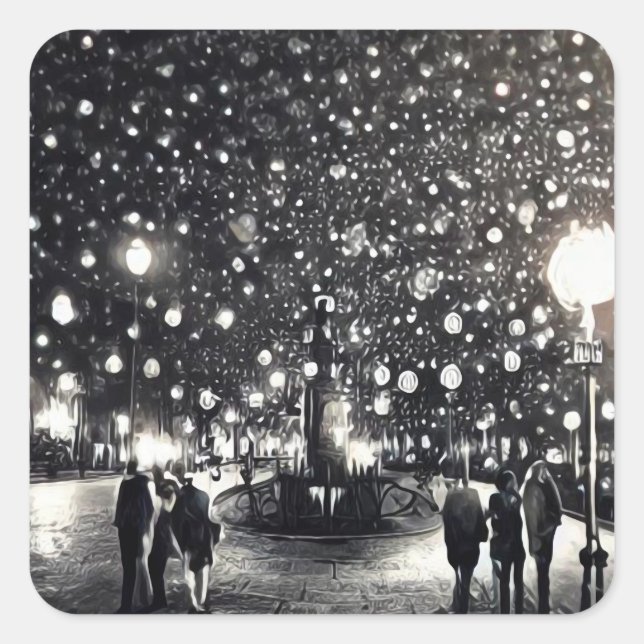 Pegatina Cuadrada Noche de nieve (Anverso)