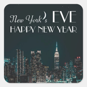 Pegatina Cuadrada Noche de Nueva York, feliz año nuevo
