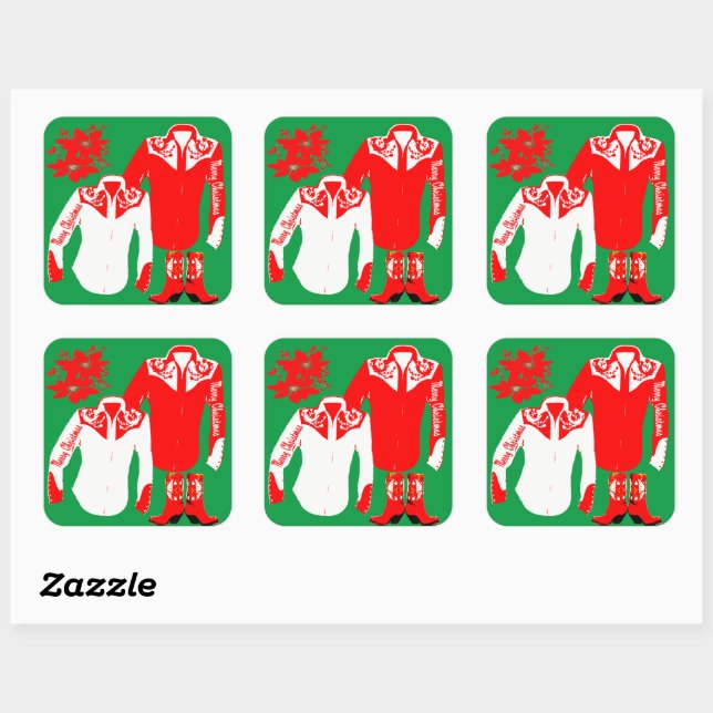 Pegatina Cuadrada Noche de vaca Rodeo Camisetas occidentales Feliz N (Hoja)