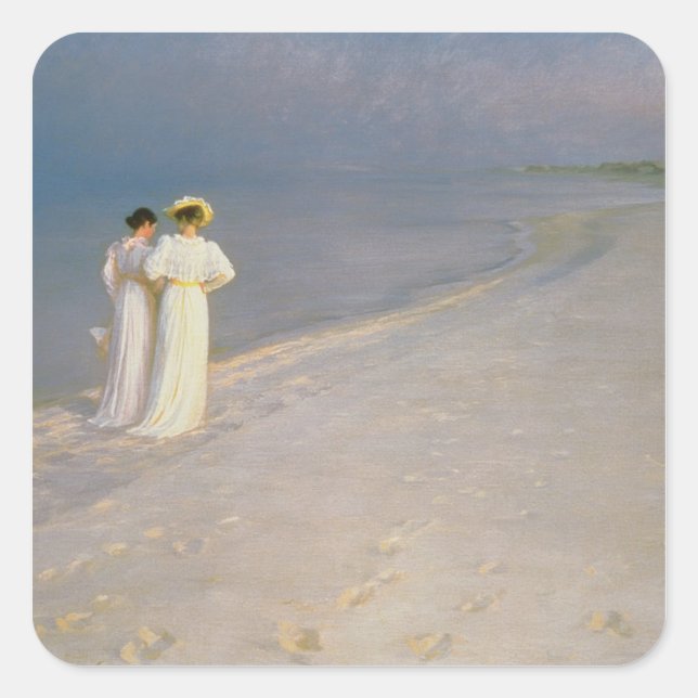 Pegatina Cuadrada Noche de verano en la playa sur de Skagen (Anverso)