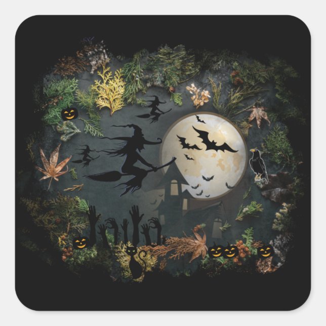 Pegatina Cuadrada Noche del Fiesta de las brujas (Anverso)