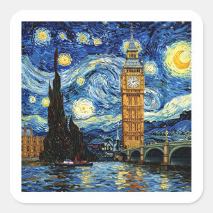 Pegatina Cuadrada Noche estrellada Gran Ben Londres Inglaterra