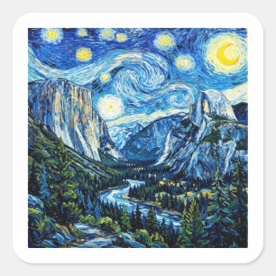 Pegatina Cuadrada Noche estrellada Parque Nacional Yosemite