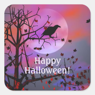 Pegatina Cuadrada Noche Halloween Raven