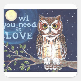 Pegatina Cuadrada Noche "Owl Love" Original Design Gift