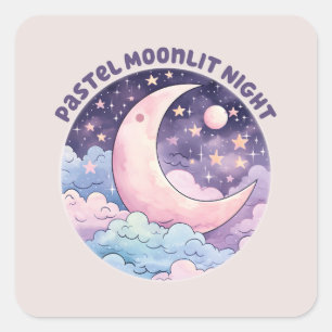 Pegatina Cuadrada Noche Pastel Moonlit - Luna Crescent Dreamy