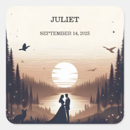 Pegatina Cuadrada Noche Puesta de sol Luna Nube Crepúsculo Despedida