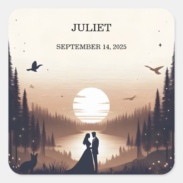 Pegatina Cuadrada Noche Puesta de sol Luna Nube Crepúsculo Despedida (Anverso)