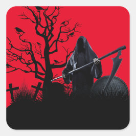 Pegatina Cuadrada Noche Roja Halloween Grim Reaper