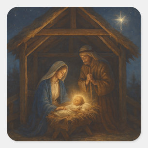 Pegatina Cuadrada Noche Santa: El Nacimiento de Cristo