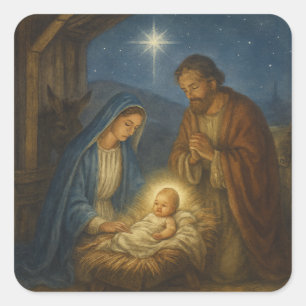 Pegatina Cuadrada Noche Santa: El Nacimiento de Cristo