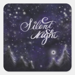 Pegatina Cuadrada Noche silenciosa - romántica escena de nieve de va