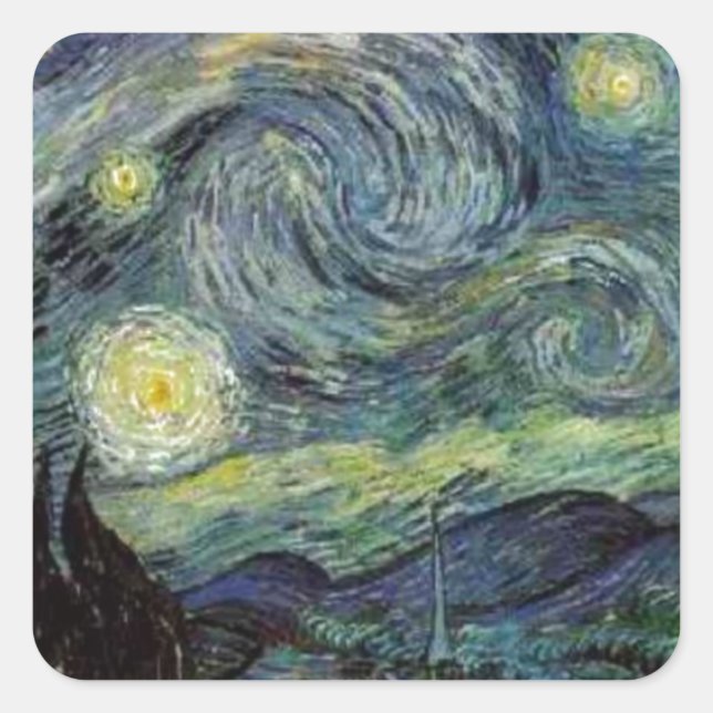 Pegatina Cuadrada Noche Starry - van Gogh (Anverso)
