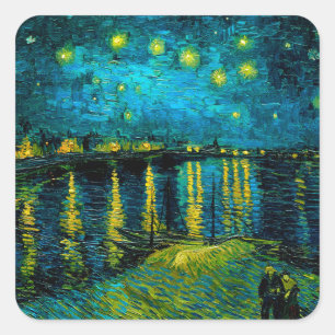 Pegatina Cuadrada Noche Van Gogh Starry sobre el Ródano