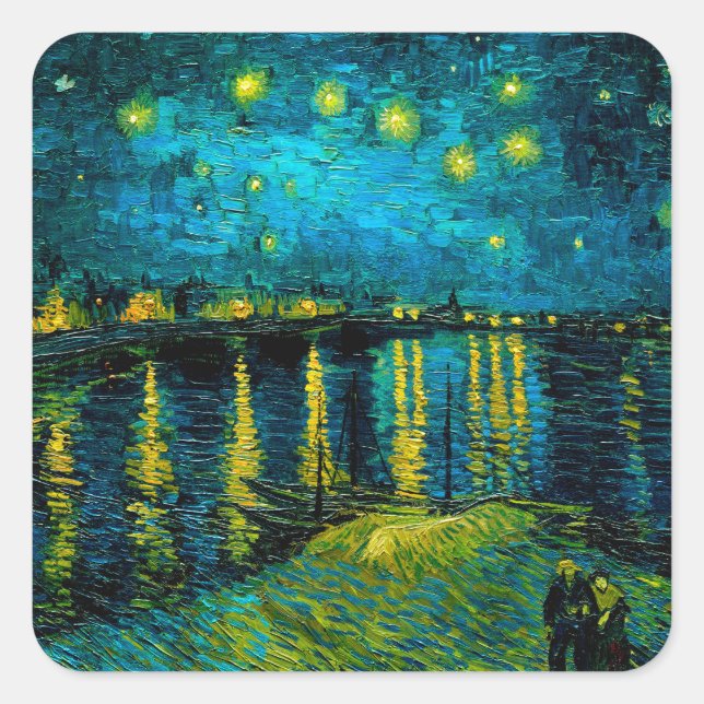 Pegatina Cuadrada Noche Van Gogh Starry sobre el Ródano (Anverso)