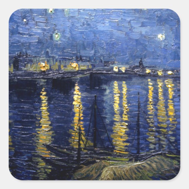 Pegatina Cuadrada Noche Van Gogh Starry Sobre Rhone (Anverso)