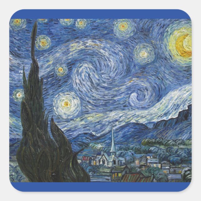 Pegatina Cuadrada Noche Vincent Van Gogh Starry (Anverso)