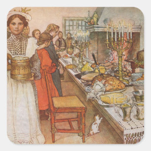 Pegatina Cuadrada Nochebuena de Carl Larsson, Vacaciones Antiguas