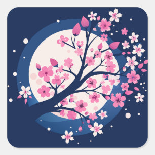 Pegatina Cuadrada Noches de cerezo en flor