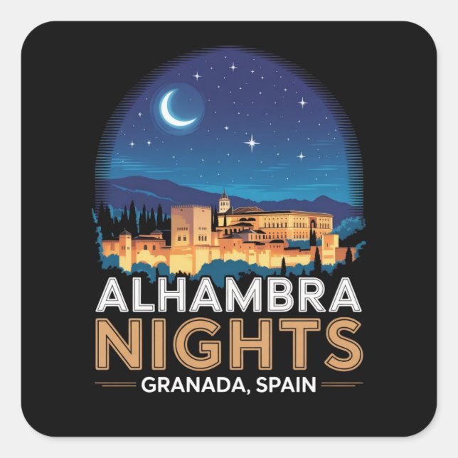 Pegatina Cuadrada Noches de la Alhambra - Granada España Viaje Arte (Anverso)