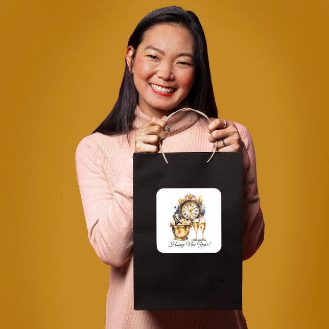 Pegatina Cuadrada Nochevieja negra y dorada (Subido por el creador)