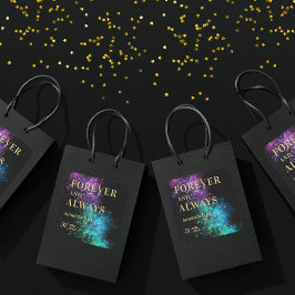 Pegatina Cuadrada Nocturno Celestial Sky Space Nebula Gold Star Boda