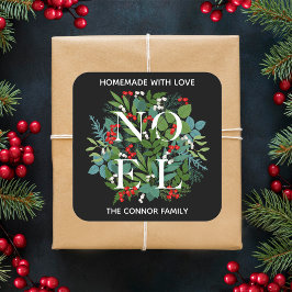 Pegatina Cuadrada NOEL Holly Berries Navidades caseros