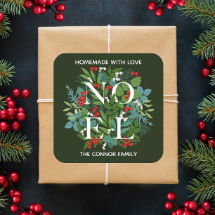 Pegatina Cuadrada NOEL Holly Berries Navidades caseros