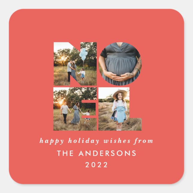 Pegatina Cuadrada Noel Navidades negrita moderno 4 foto simple Holid (Anverso)