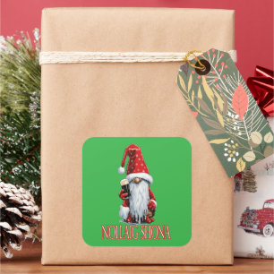 Pegatina Cuadrada Nollaig Shona Gnomo Sosteniendo Un Vaso De Cerveza