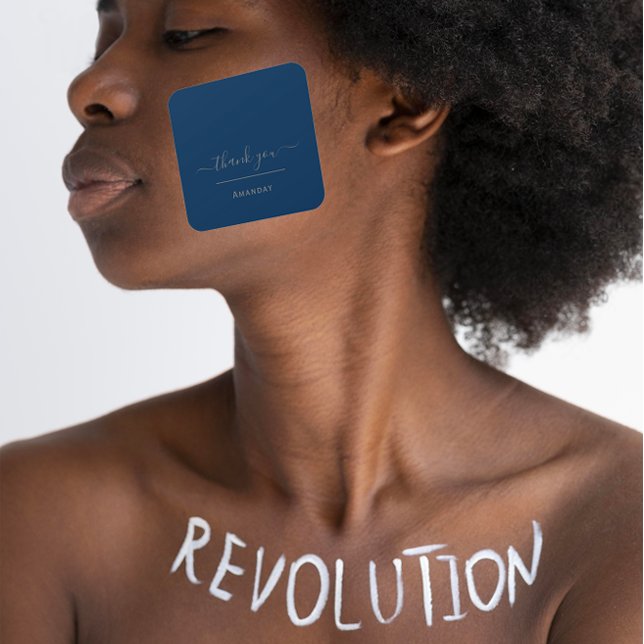 Pegatina Cuadrada Nombra azul Marina MinimalIsm Boutique Shop (Thank Name Blue Navy MinimalIsm Boutique Shop Square Sticker)