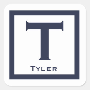 Pegatina Cuadrada Nombra inicial niños Fiesta de vuelta a la escuela