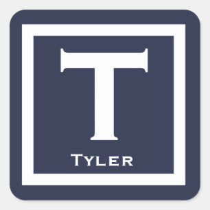 Pegatina Cuadrada Nombra inicial niños Fiesta de vuelta a la escuela