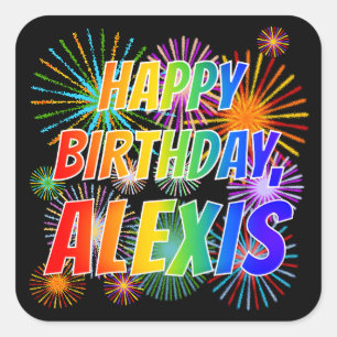 Pegatina Cuadrada Nombre "ALEXIS", Divertido "FELIZ CUMPLEAÑOS"