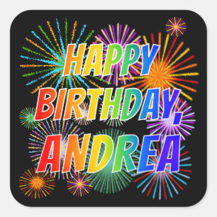 Pegatina Cuadrada Nombre "ANDREA", diversión "FELIZ CUMPLEAÑOS"