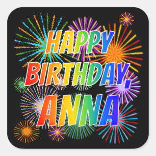 Pegatina Cuadrada Nombre "ANNA", diversión "FELIZ CUMPLEAÑOS"