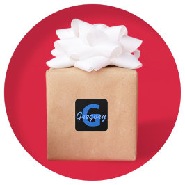 Pegatina Cuadrada Nombre azul y monograma