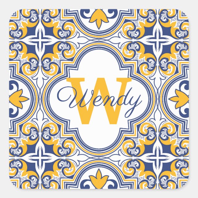Pegatina Cuadrada 💙 Nombre 💛 + Azulejos iniciales (Anverso)