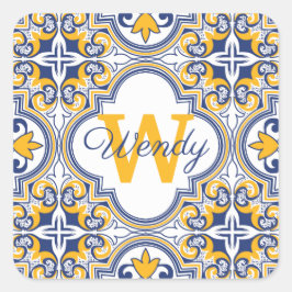 Pegatina Cuadrada 💙 Nombre 💛 + Azulejos iniciales