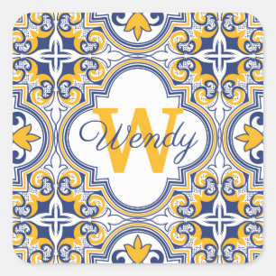 Pegatina Cuadrada 💙 Nombre 💛 + Azulejos iniciales