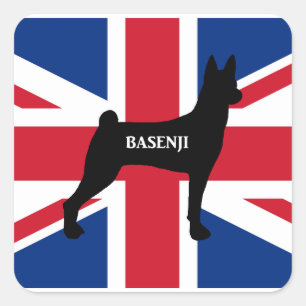 Pegatina Cuadrada nombre basenji silhouette england United_Kingdom f