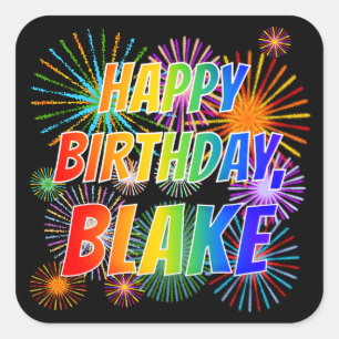 Pegatina Cuadrada Nombre "BLAKE", diversión "FELIZ CUMPLEAÑOS"