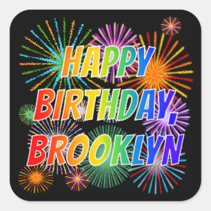Pegatina Cuadrada Nombre "BROOKLYN", divertido "cumpleaños feliz"